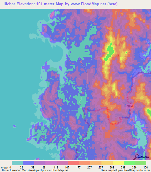Ilichar,India Elevation Map
