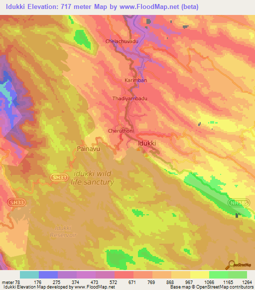 Idukki,India Elevation Map