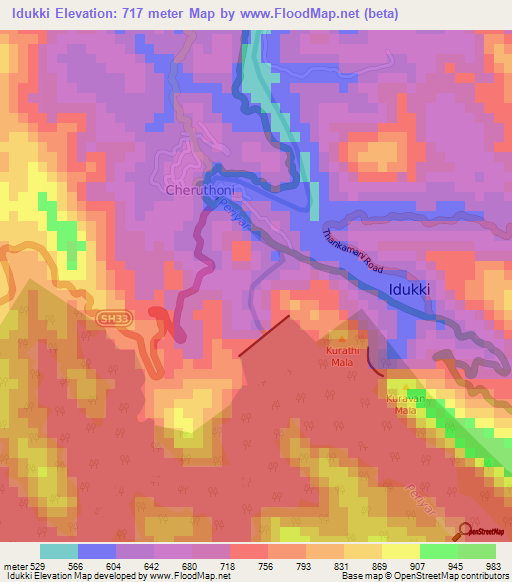 Idukki,India Elevation Map