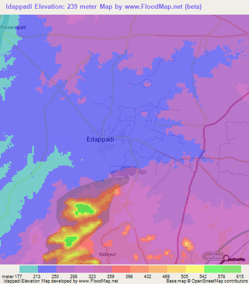 Idappadi,India Elevation Map