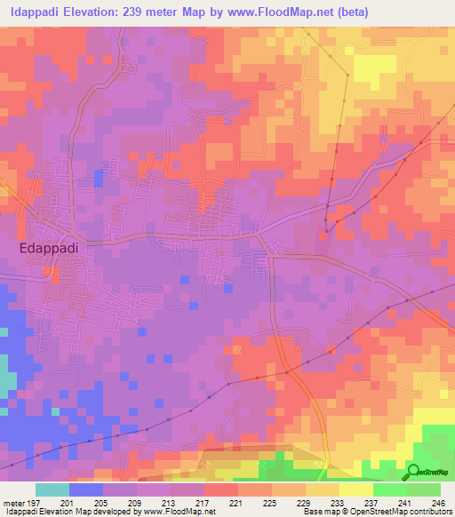 Idappadi,India Elevation Map