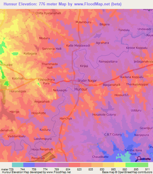 Hunsur,India Elevation Map