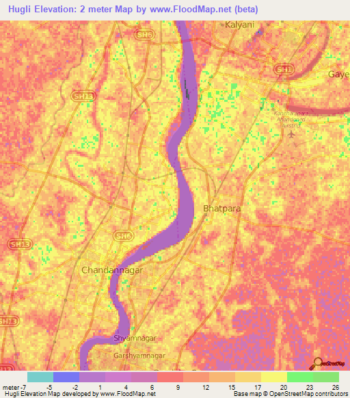 Hugli,India Elevation Map