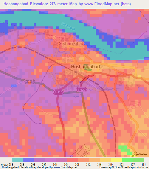 Hoshangabad,India Elevation Map