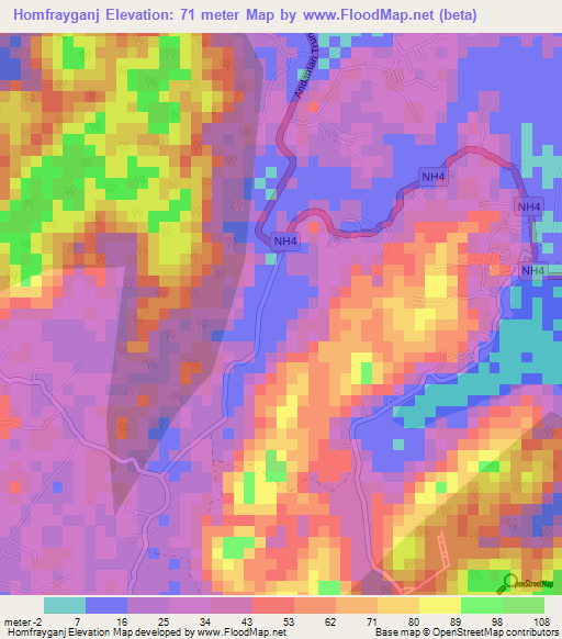 Homfrayganj,India Elevation Map