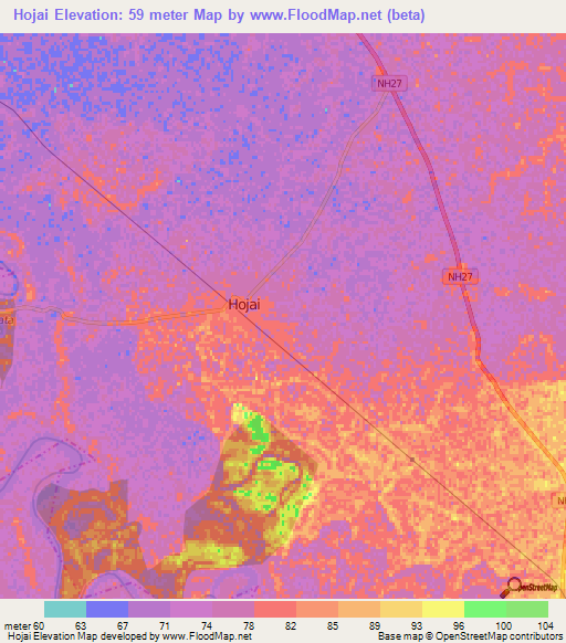 Hojai,India Elevation Map