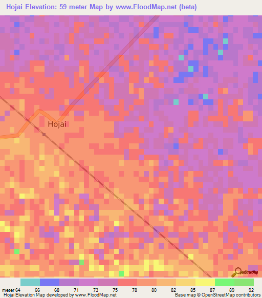 Hojai,India Elevation Map