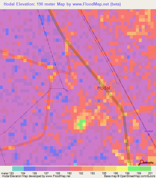 Hodal,India Elevation Map