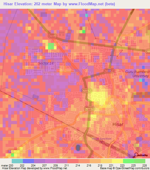 Hisar,India Elevation Map