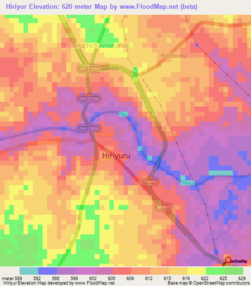 Hiriyur,India Elevation Map