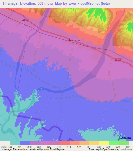 Hiranagar,India Elevation Map