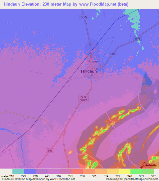 Hindaun,India Elevation Map