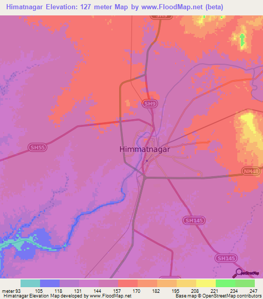 Himatnagar,India Elevation Map