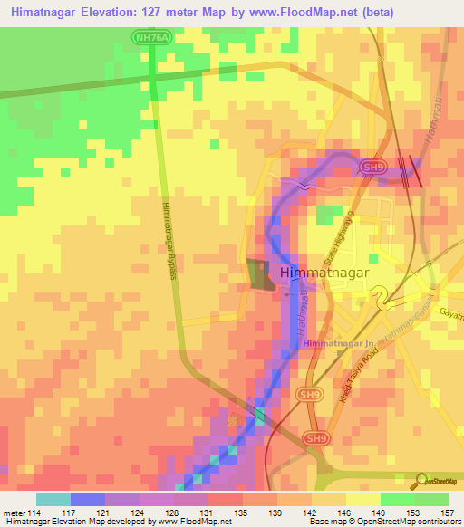 Himatnagar,India Elevation Map