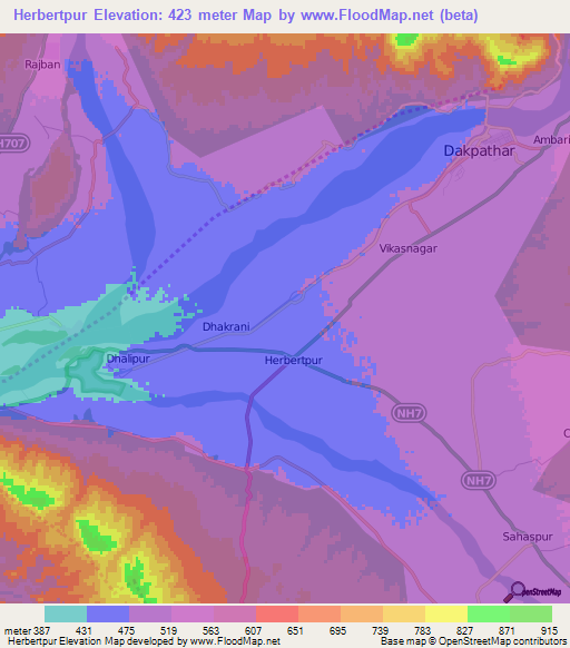 Herbertpur,India Elevation Map