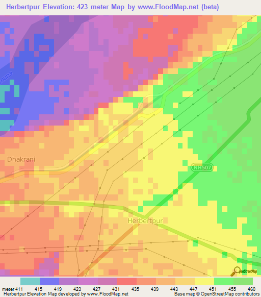 Herbertpur,India Elevation Map