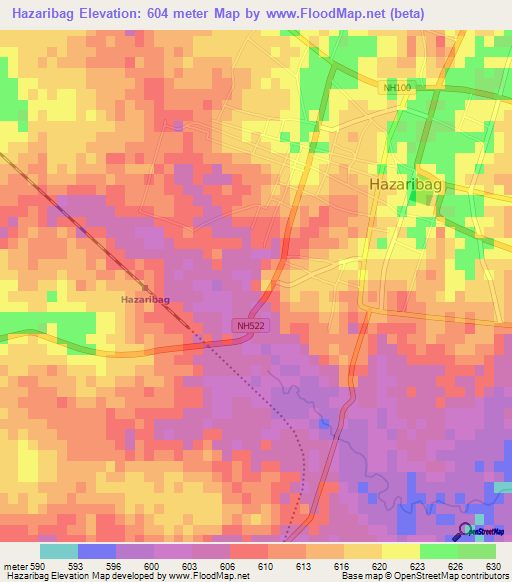Hazaribag,India Elevation Map