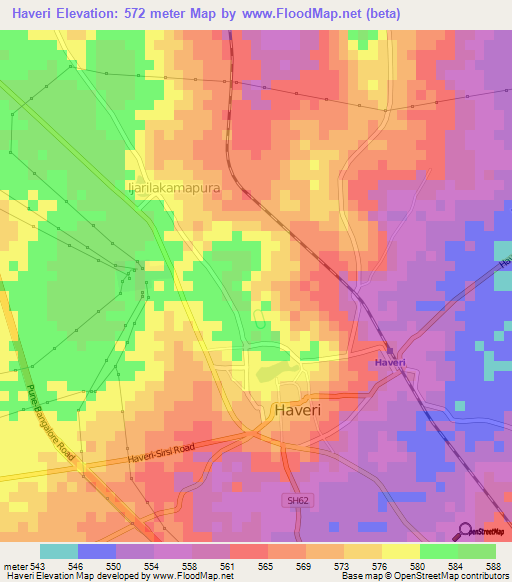 Haveri,India Elevation Map