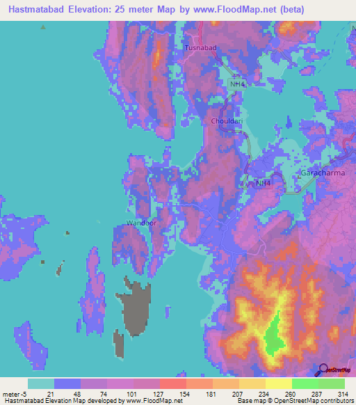 Hastmatabad,India Elevation Map