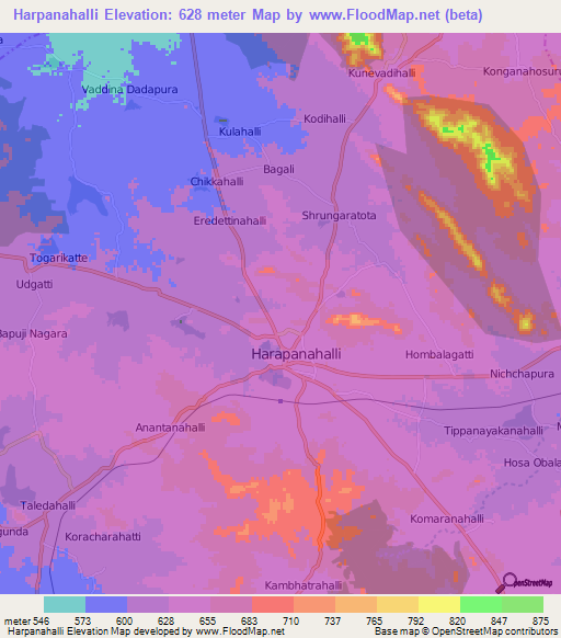 Harpanahalli,India Elevation Map