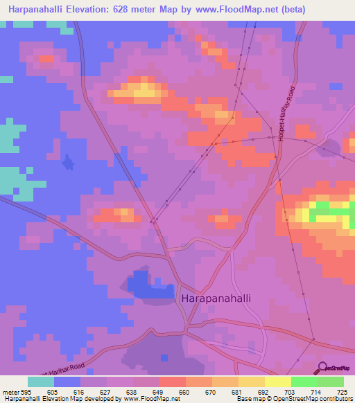 Harpanahalli,India Elevation Map