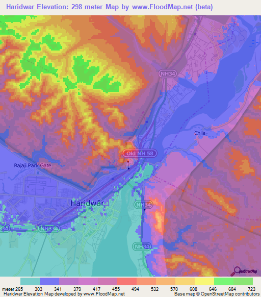 Haridwar,India Elevation Map