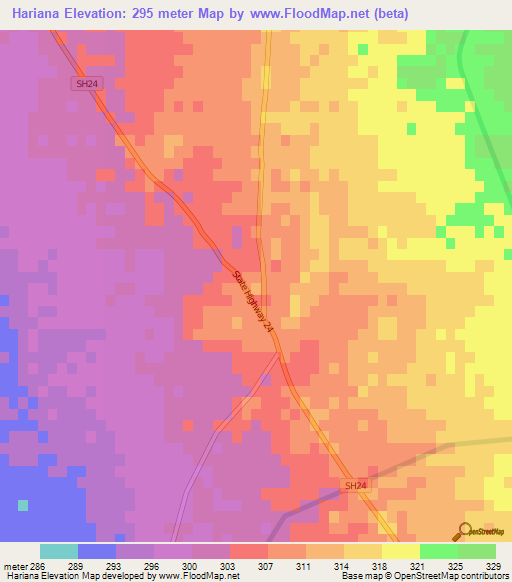 Hariana,India Elevation Map
