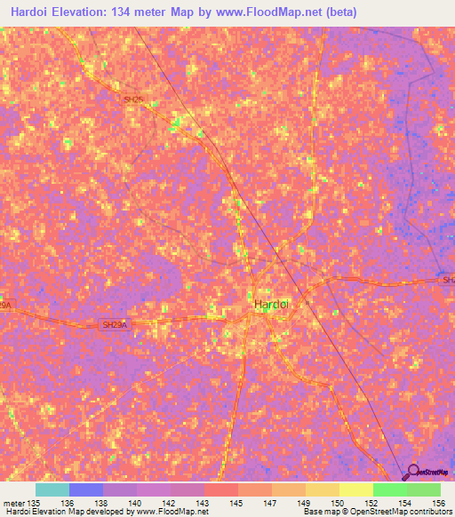 Hardoi,India Elevation Map