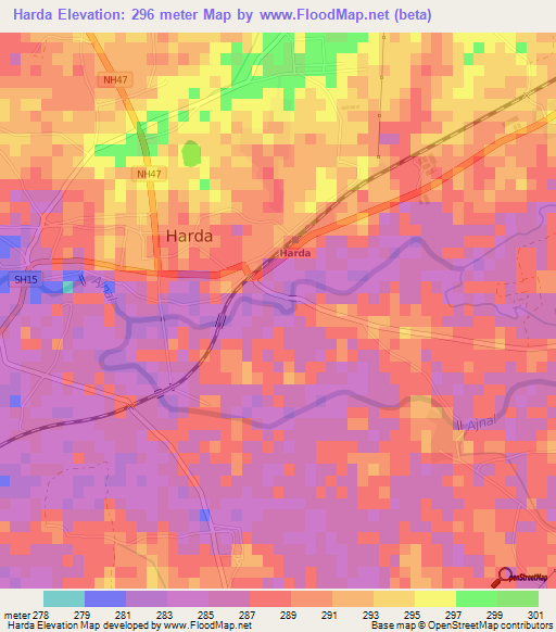 Harda,India Elevation Map