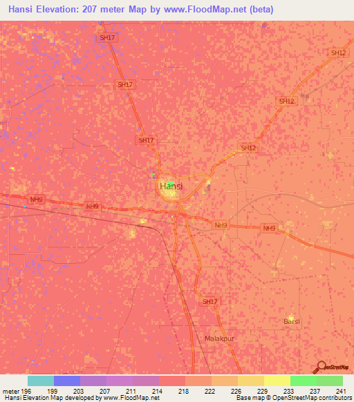 Hansi,India Elevation Map