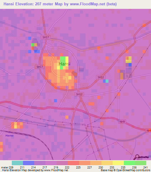 Hansi,India Elevation Map