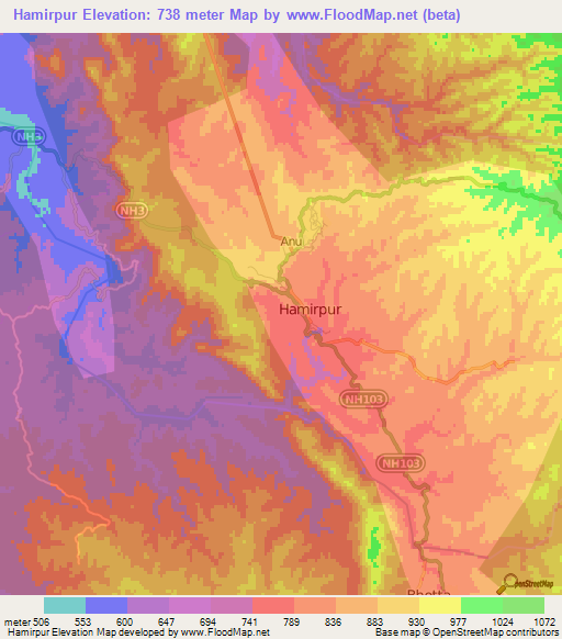 Hamirpur,India Elevation Map