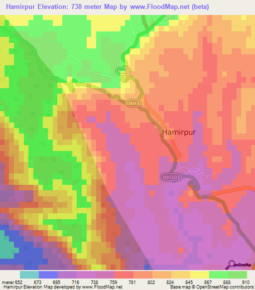 Hamirpur,India Elevation Map