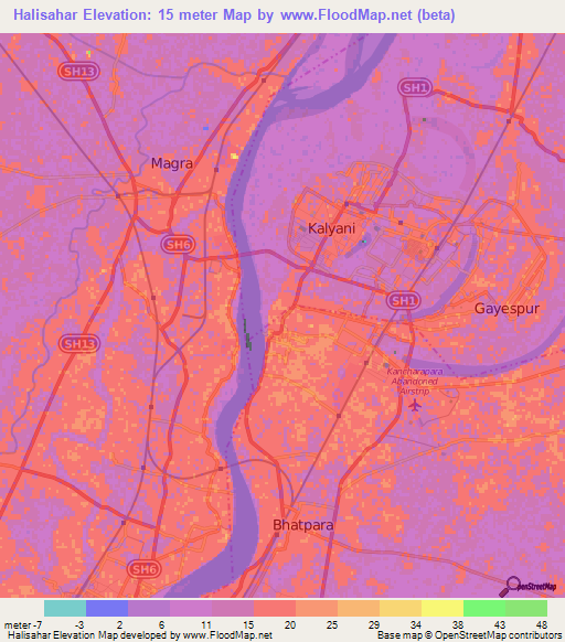 Halisahar,India Elevation Map