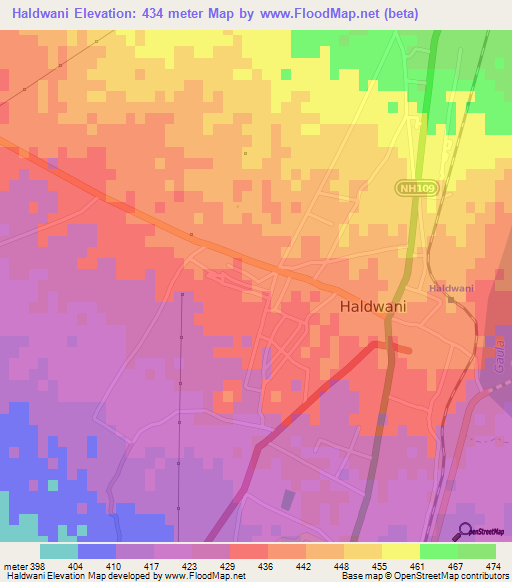 Haldwani,India Elevation Map