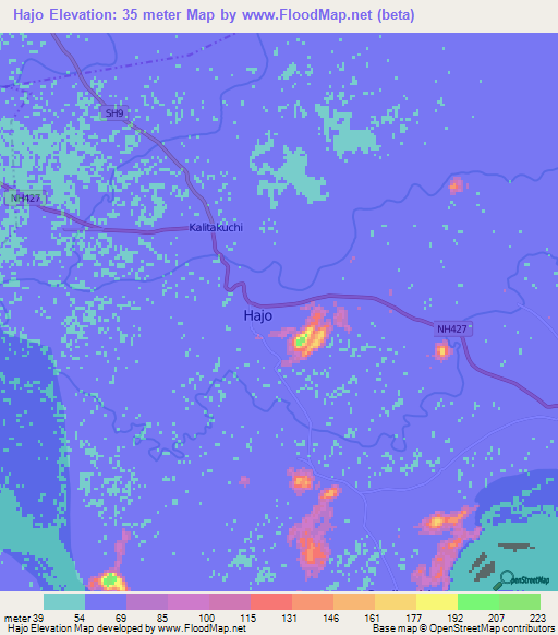Hajo,India Elevation Map