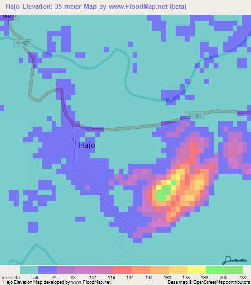 Hajo,India Elevation Map