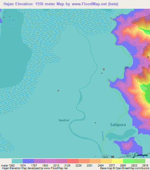 Hajan,India Elevation Map