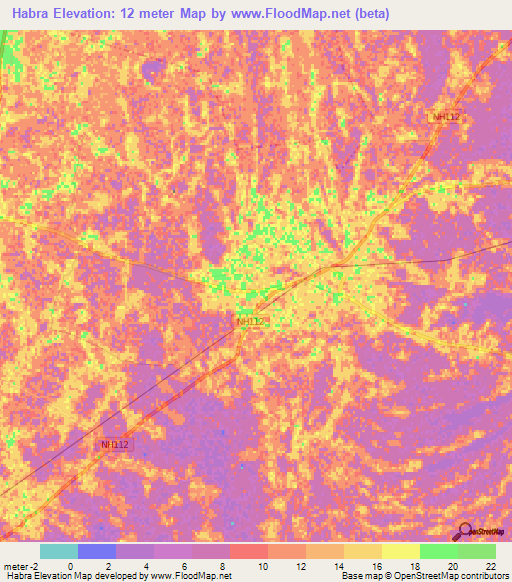 Habra,India Elevation Map