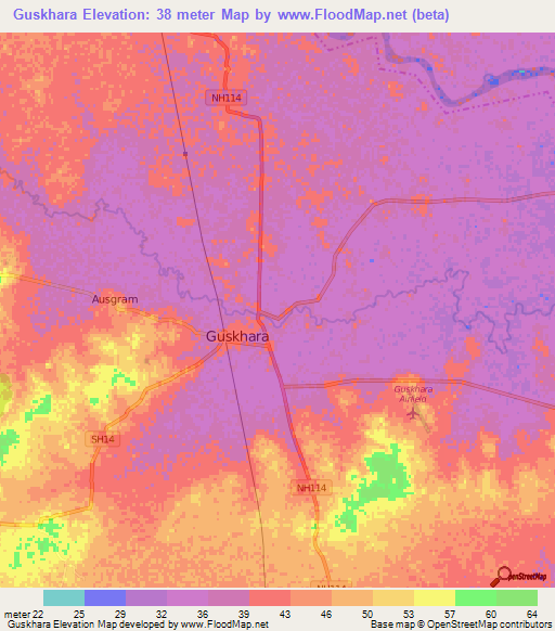 Guskhara,India Elevation Map