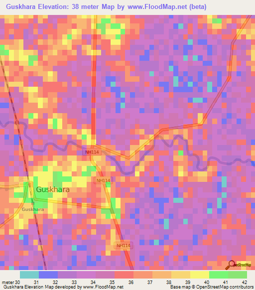 Guskhara,India Elevation Map