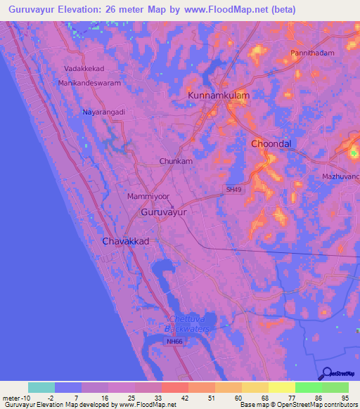 Guruvayur,India Elevation Map