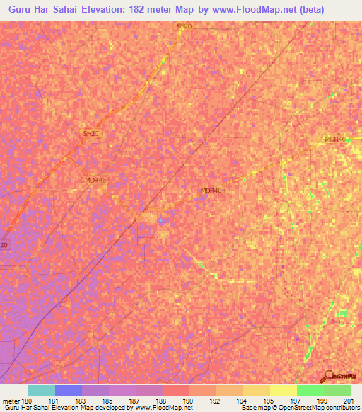 Guru Har Sahai,India Elevation Map