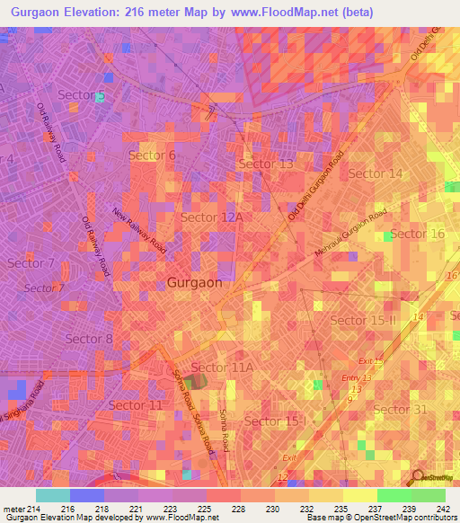 Gurgaon,India Elevation Map
