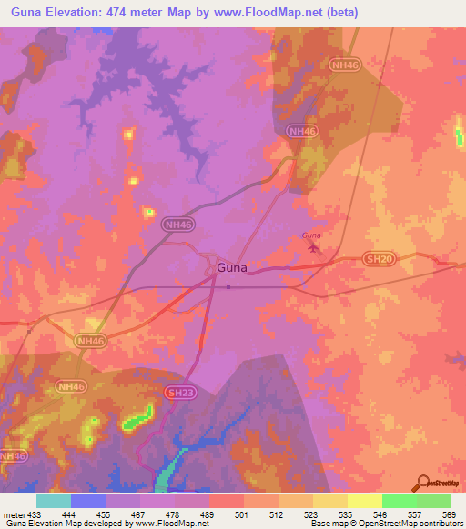Guna,India Elevation Map