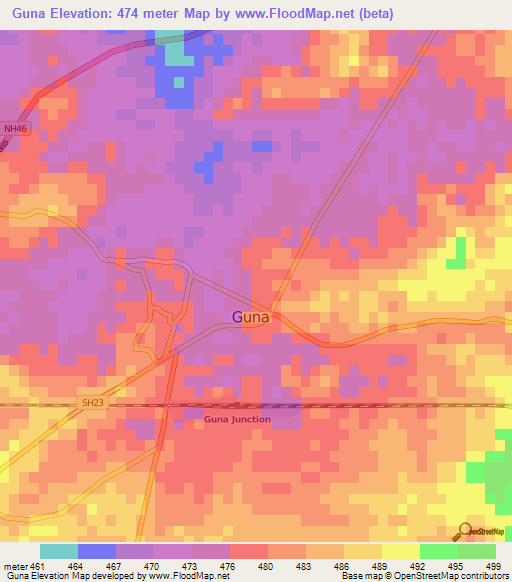 Guna,India Elevation Map