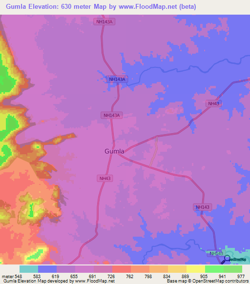 Gumla,India Elevation Map