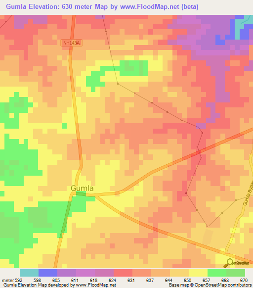 Gumla,India Elevation Map