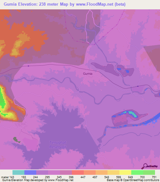 Gumia,India Elevation Map
