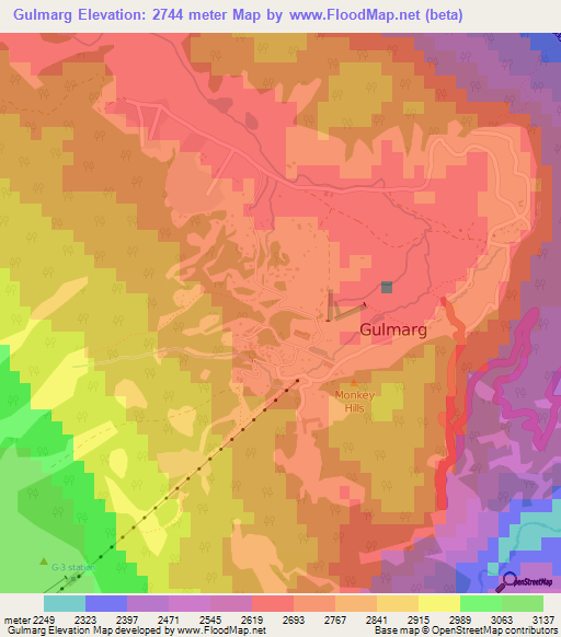 Gulmarg,India Elevation Map